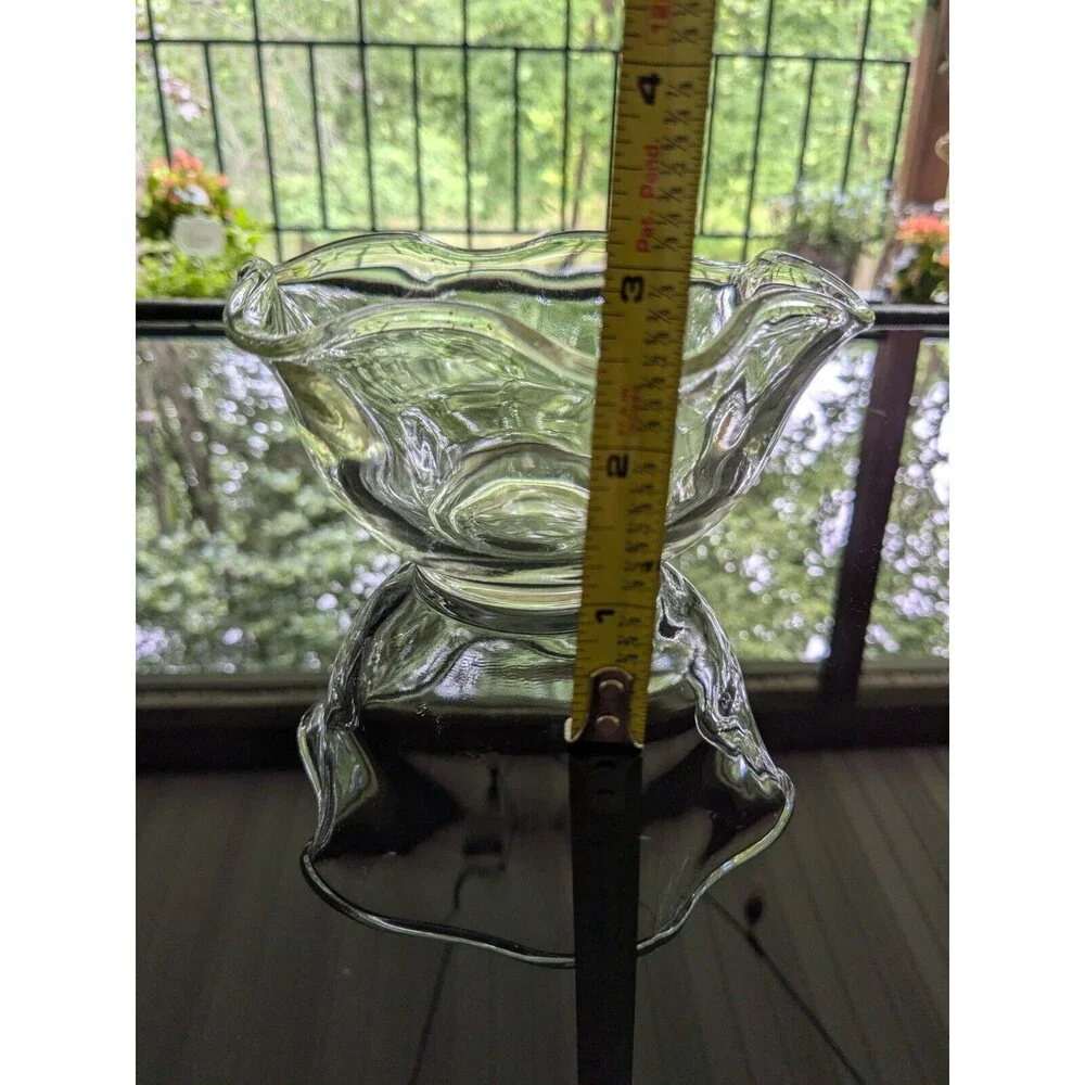 Vintage Clear Glass Dip/Dessert Bowl Yellow Tint Scalloped Edges MCM 5.25 inch